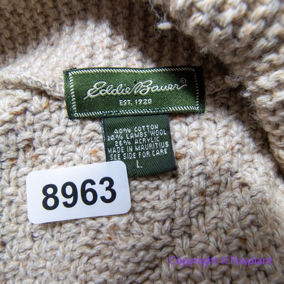 Eddie Bauer Chunky Cable Knit Lambs Wool cotton blend Cardigan Sweater,‎ size L - Picture 15 of 15